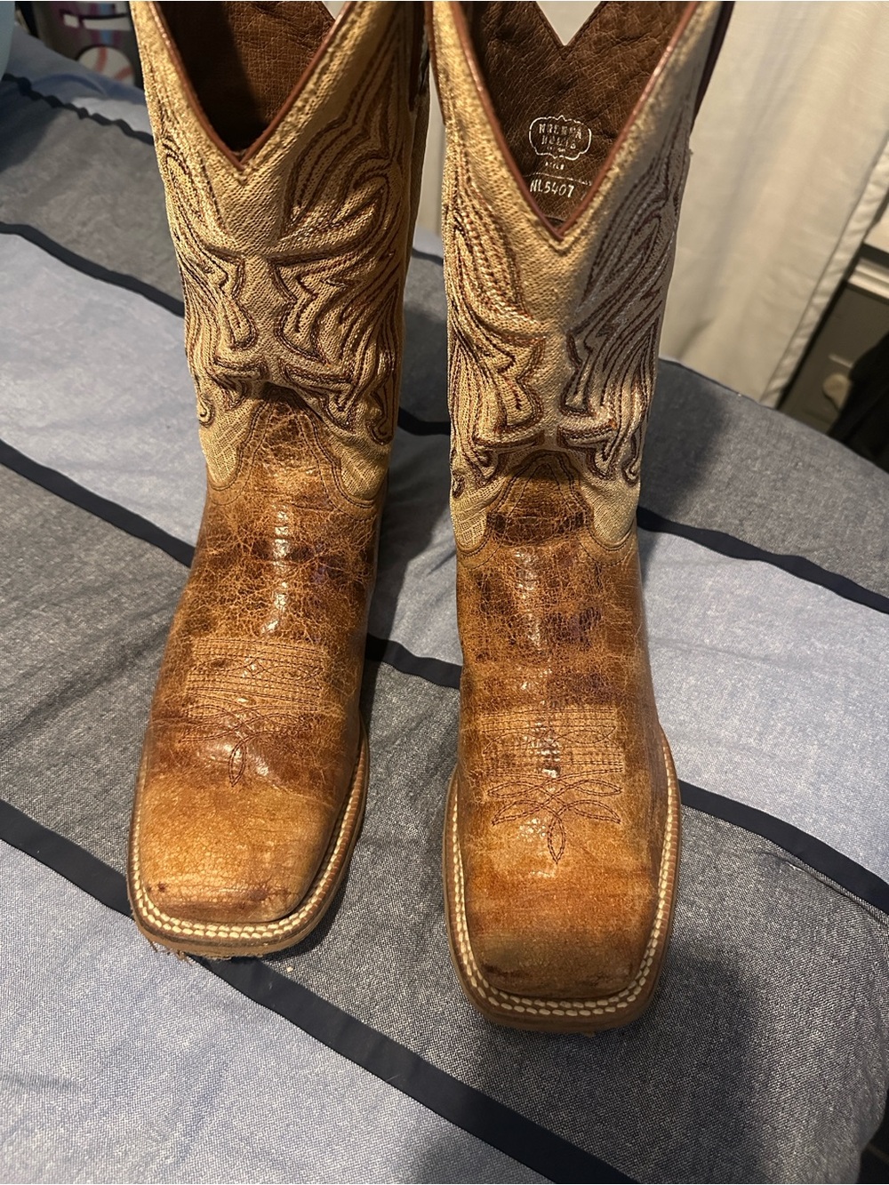 Justin Boots Brown Embossed Leather Western Boots